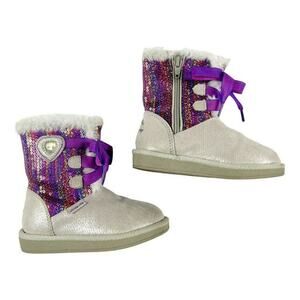 Stride Rite Disney Frozen Cozy Sequin Silver Winter Boots 7 toddler